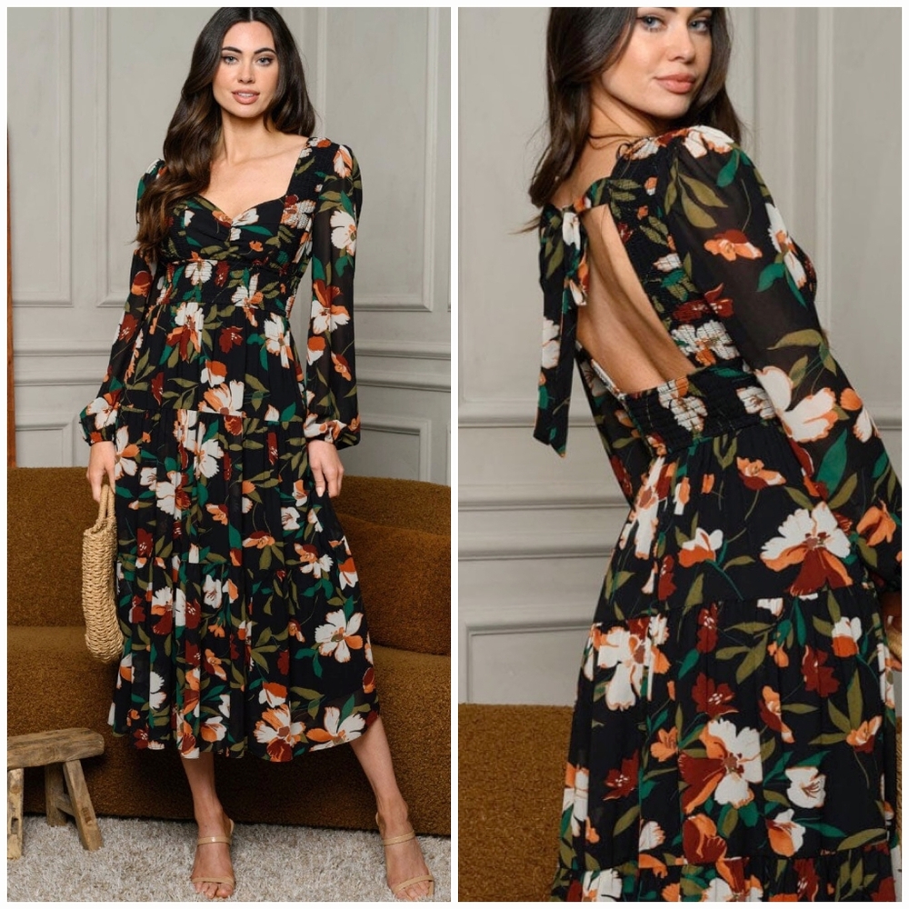 Jacquie The Label Sophisticated Chic Floral Long Sleeves Maxi Dress